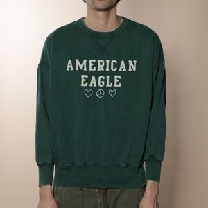 Y2k American Eagle Outfitters Green Peace Love Crewneck Sweatshirt Womens Small